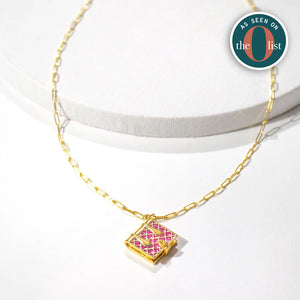 Secret Diary Book Locket (Magenta) - Gold